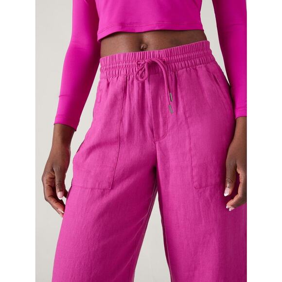 Athleta Retreat Linen Mid Rise Wide Leg Pant Women’s Medium Tall Pink Pockets - Picture 2 of 11